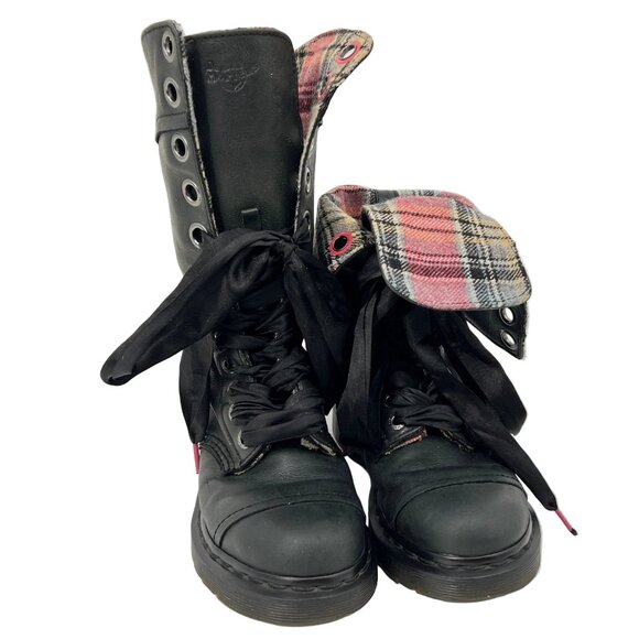 Dr. Martens Triumph Flannel Liner Leather Combat Boots - Picture 3 of 8